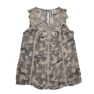 Knox Rose Sleeveless Tank Crochet Paisley Tan Blouse Size XS